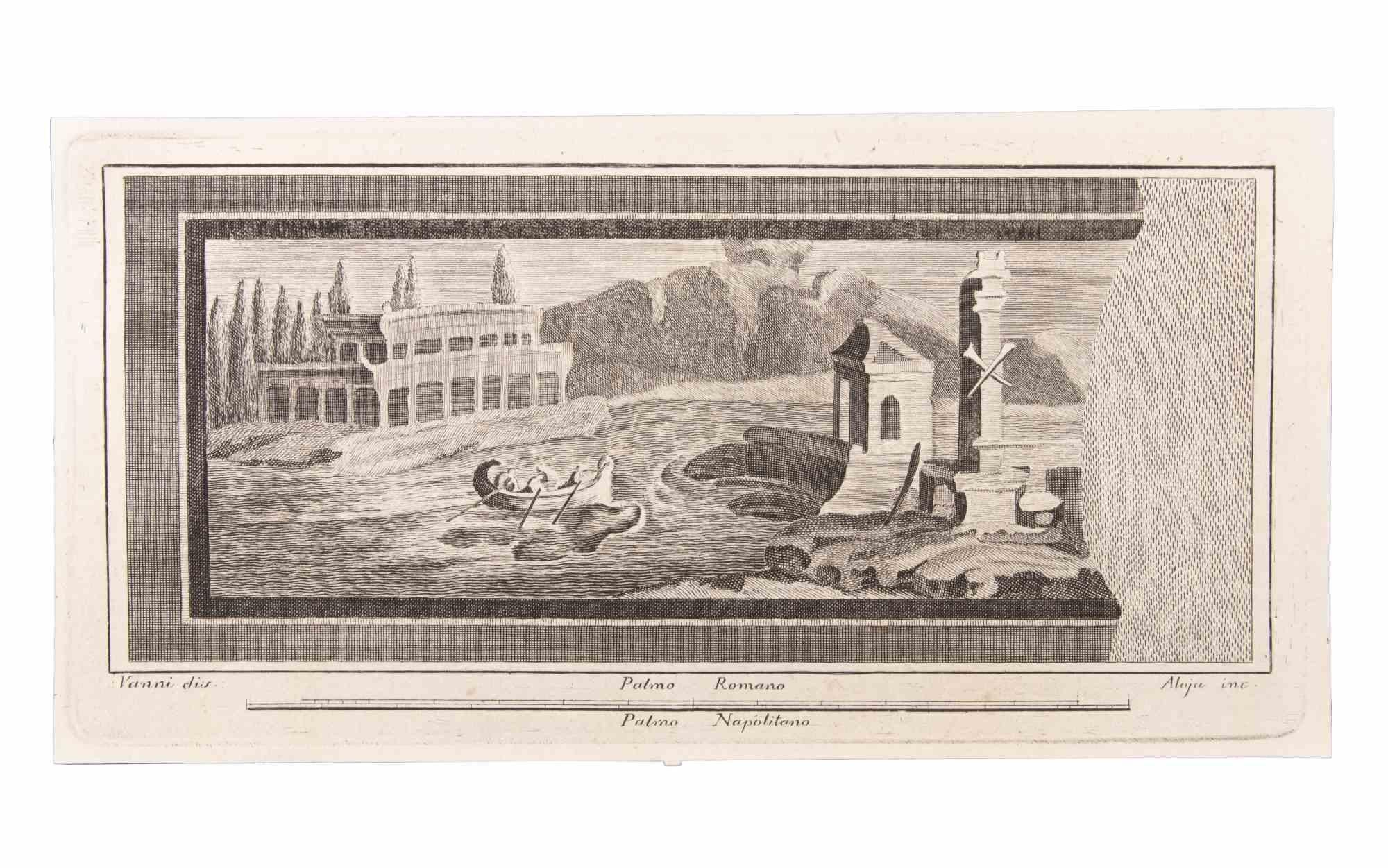 Seascape is an Etching realized by  Vincenzo Aloja (1768-1817).

The etching belongs to the print suite “Antiquities of Herculaneum Exposed” (original title: “Le Antichità di Ercolano Esposte”), an eight-volume volume of engravings of the finds from