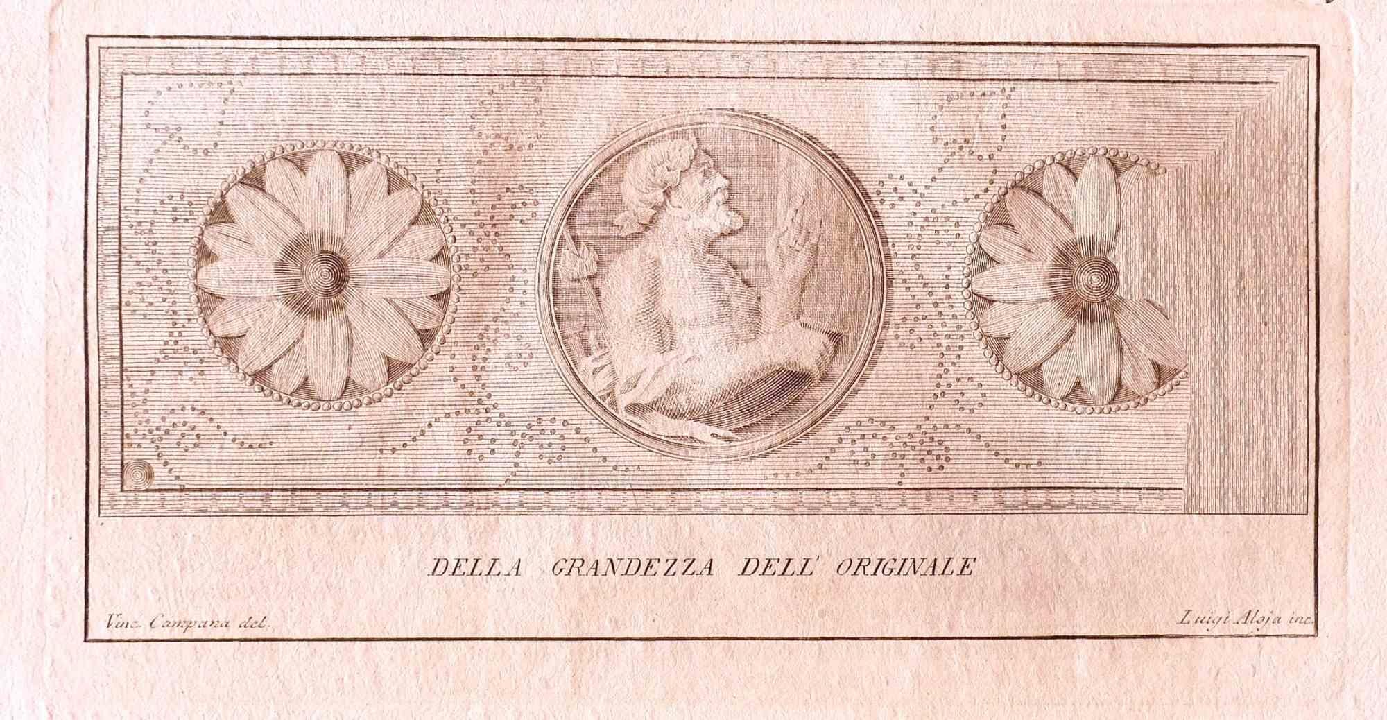 Ancient Roman Bas - Relief - Original Etching by Vincenzo Aloja - 18th Century