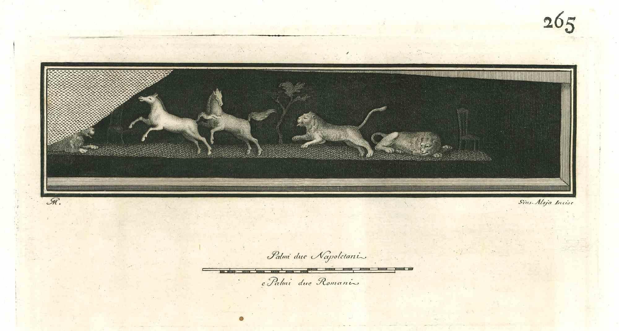 Vincenzo Aloja Animal Print - Ancient Roman Fresco of Animals - Original Etching by V. Aloja - 18th Century