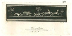 Fresco romain ancien d'animaux - gravure originale de V. Aloja - 18ème siècle