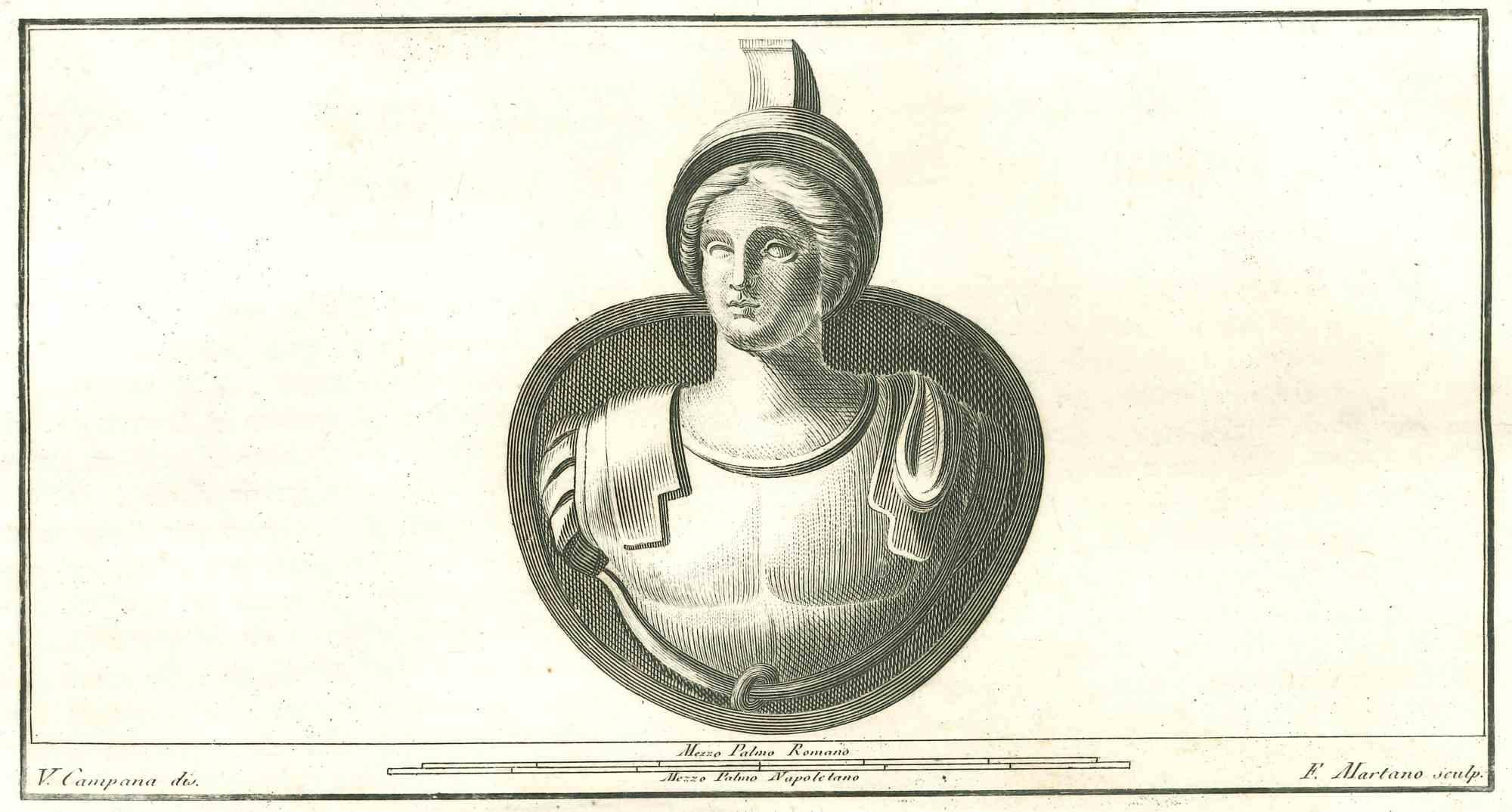 Ancient Roman Fresco, from the series "Antiquities of Herculaneum", is an etching on paper realized by F.Martano in the 18th century.
 
Signed on the plate on the lower right
Good conditions.
 
The etching belongs to the print suite “Antiquities of