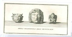 Anciennes têtes de protection romaines - gravure d'origine de Vincenzo Campana - XVIIIe siècle