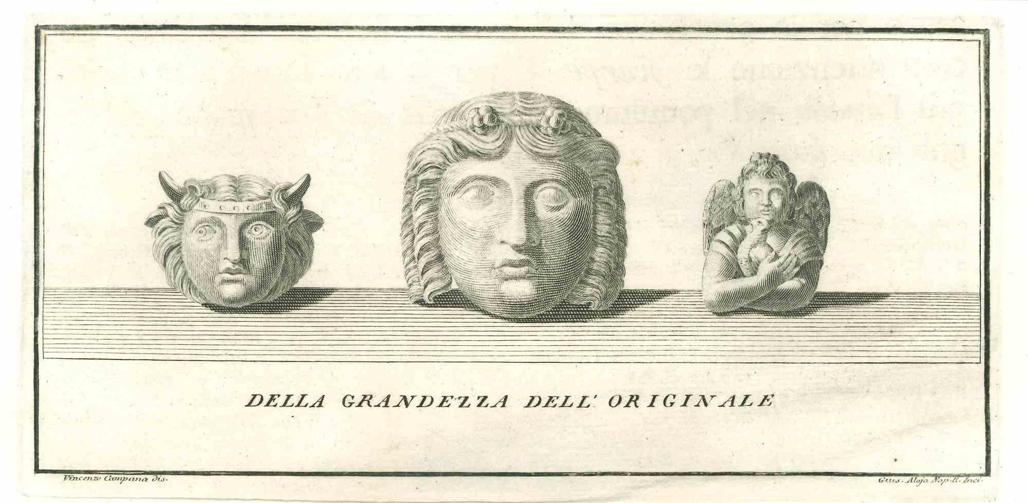 Vincenzo Campana Animal Print - Ancient Roman Statue - Original Etching by Vincenzo Aloja - 18th Century