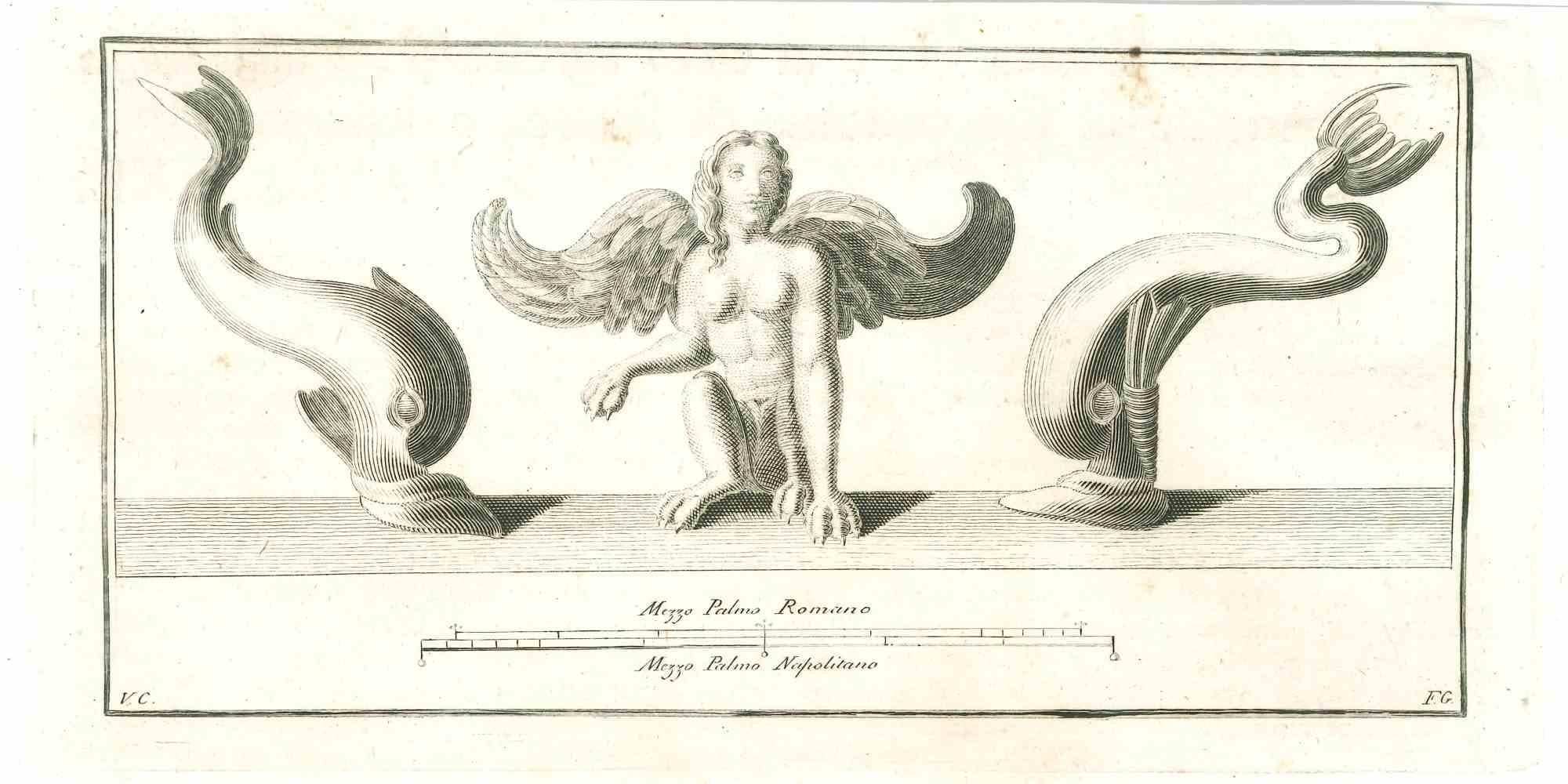Ancient Roman Statue, aus der Serie "Antiquities of Herculaneum", ist eine Original-Radierung auf Papier, die von Vincenzo Campana im 18.

Signiert auf der Platte unten rechts

Gute Bedingungen.

Die Radierung gehört zu der Druckserie "Antiquities
