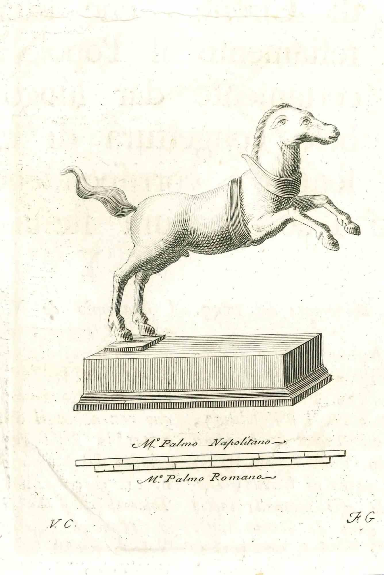 Statue romaine antique, de la série "Antiquités d'Herculanum", est une gravure originale sur papier réalisée par Vincenzo Campana au XVIIIe siècle.
 
Signé sur la plaque en bas à droite
Bonnes conditions.
 
La gravure appartient à la suite