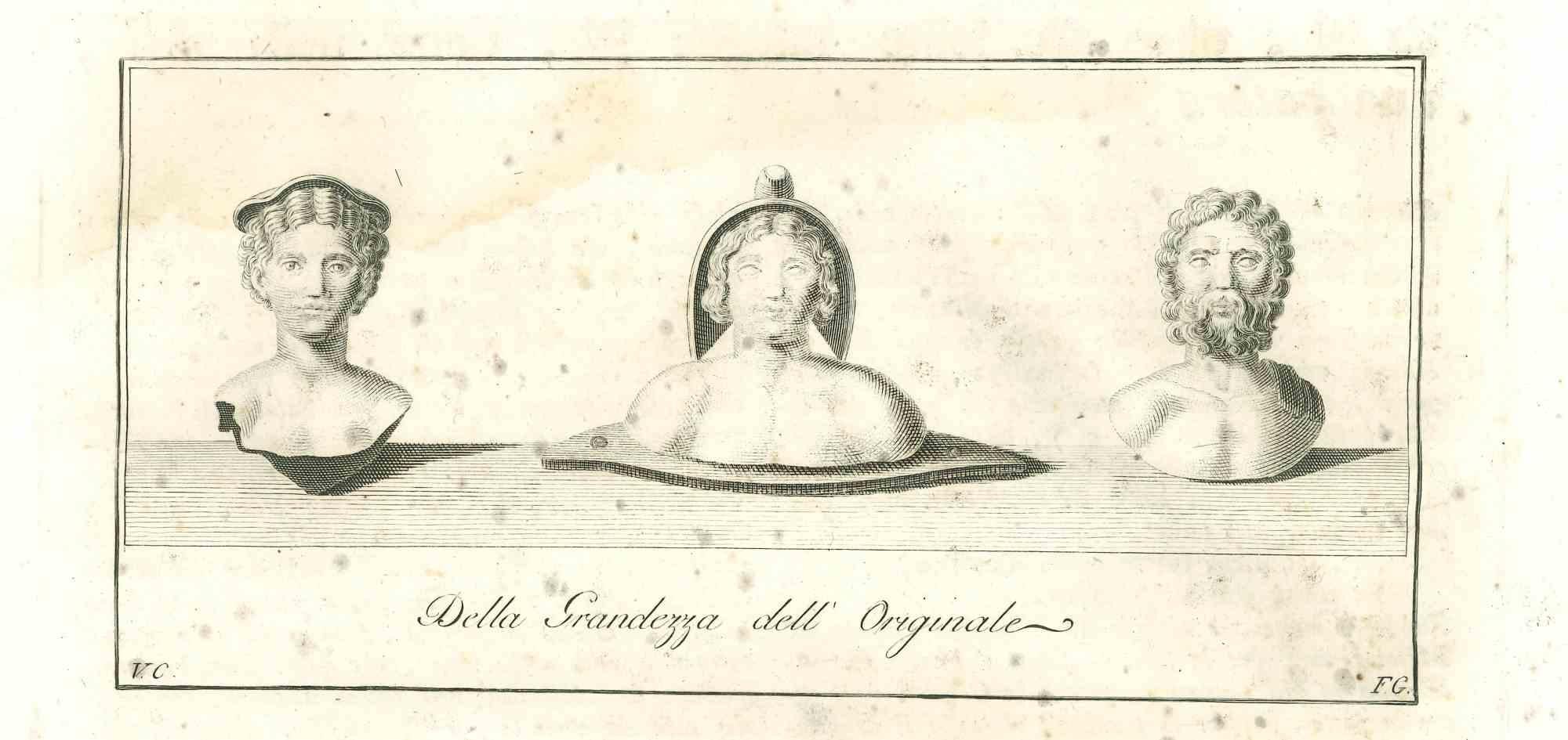 Ancient Roman Statues, from the series "Antiquities of Herculaneum", is an original etching on paper realized from a design by Vincenzo Campana in the 18th Century.

Signed on the plate.

Good conditions.

The etching belongs to the print suite