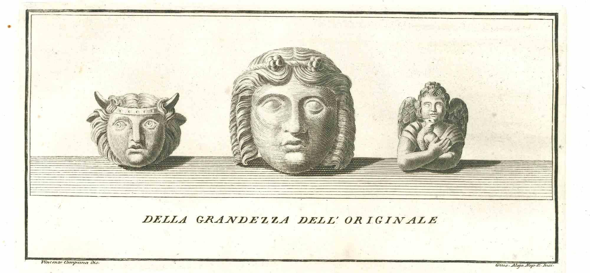 Ancient Roman Statues, from the series "Antiquities of Herculaneum", is an original etching on paper realized from a design by Vincenzo Campana in the 18th century.

Signed on the plate.

Good conditions.

The etching belongs to the print suite