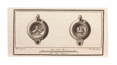 Oil Lamp With Decoration - Etching by Vincenzo Campana  - 18th Century