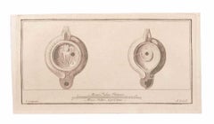 Oil Lamp With Decoration - Etching by Vincenzo Campana  - 18th Century