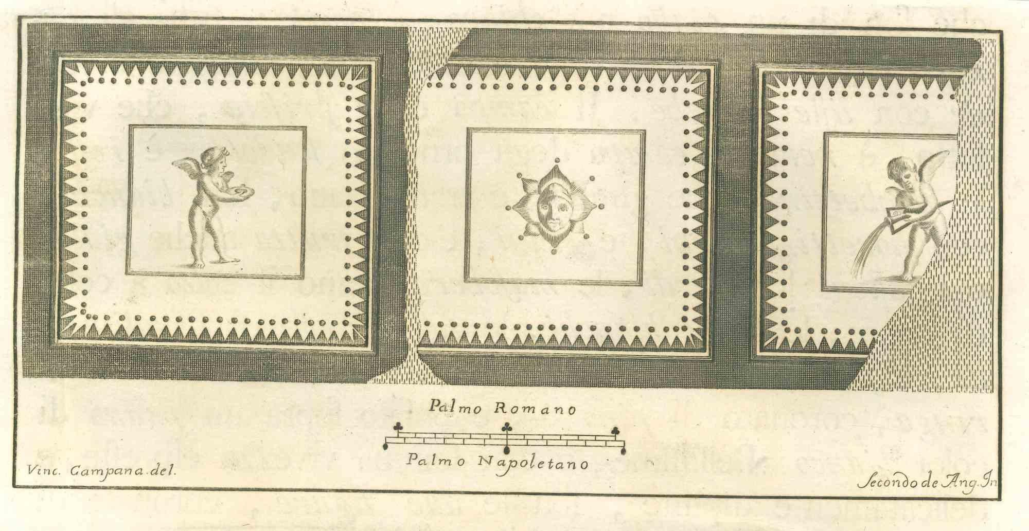 Still Life Fresco "Antiquities of Herculaneum" is an etching on paper realized by Vincenzo Campana in the 18th Century.

Signed on the plate.

Good conditions.

The etching belongs to the print suite “Antiquities of Herculaneum Exposed” (original