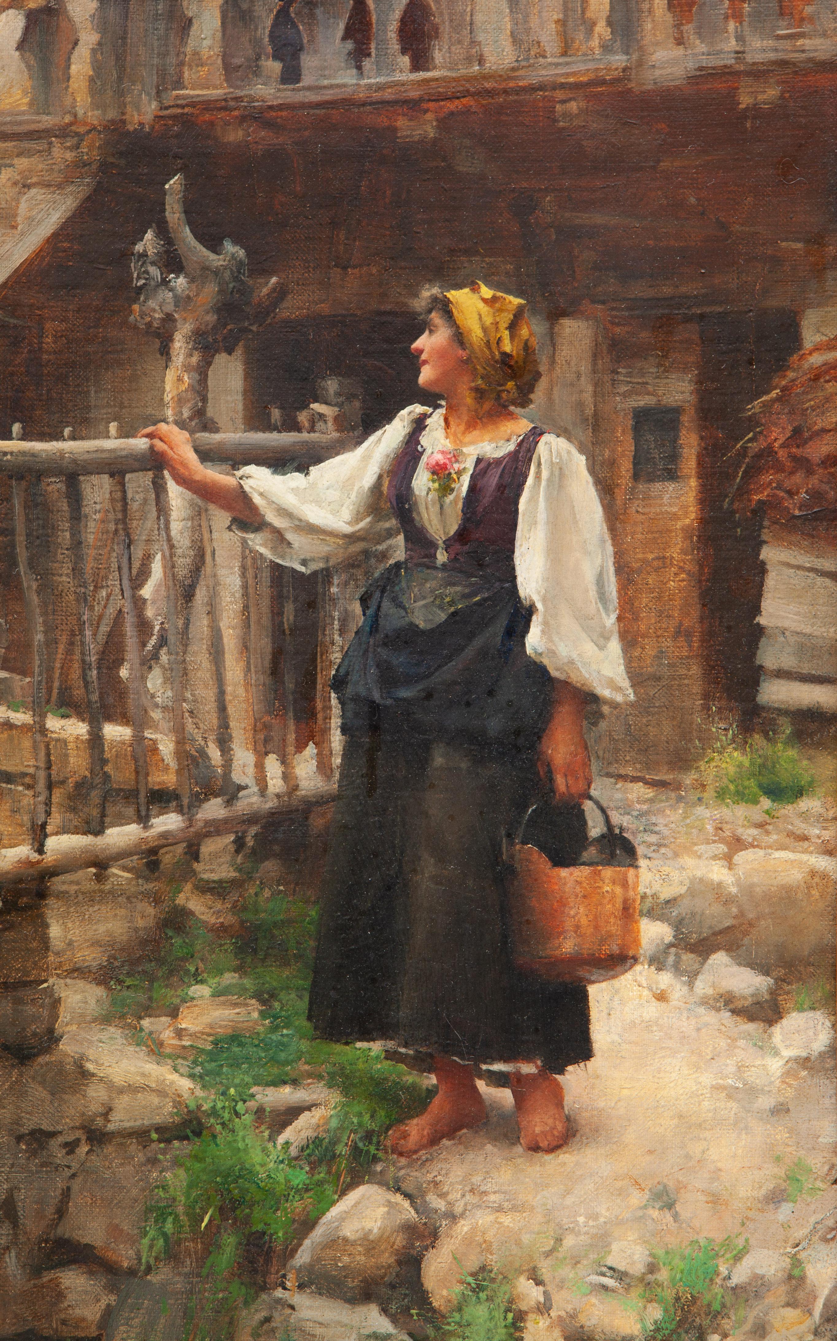 Casolare con figure - 1893 - Painting by Vincenzo Caprile
