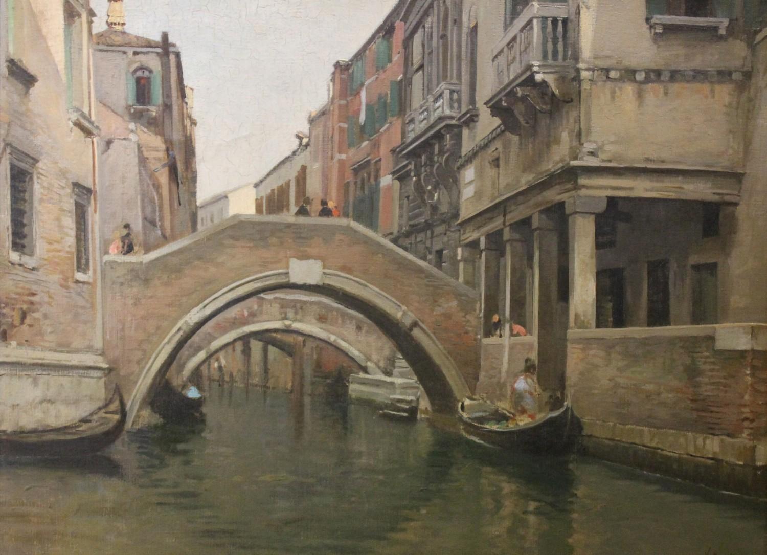 View of Canal in Venice Landscape with Architectures Oil on Canvas Painting 7