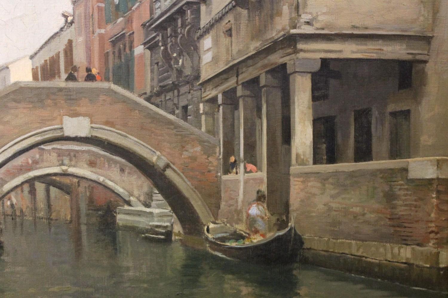 View of Canal in Venice Landscape with Architectures Oil on Canvas Painting 9