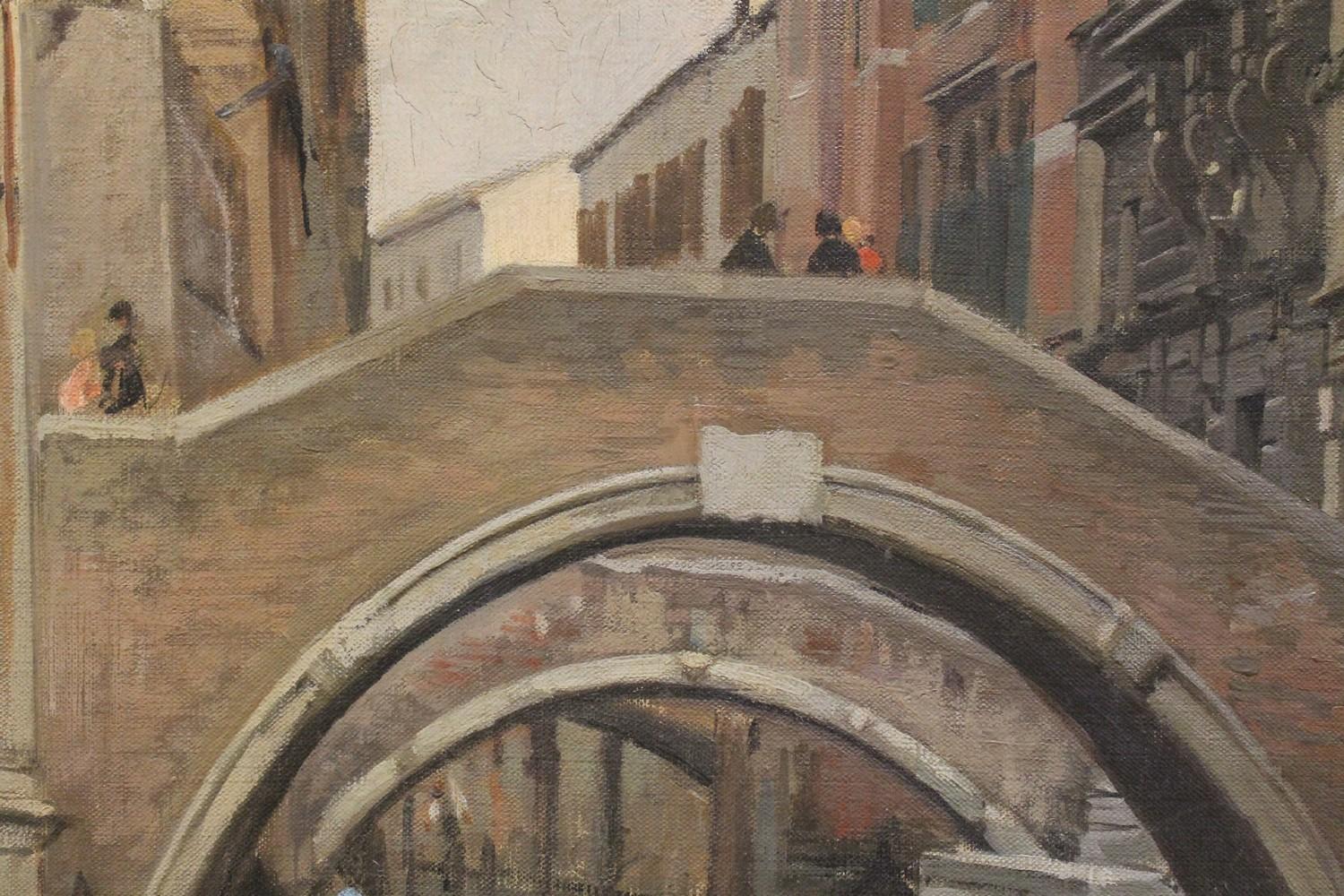View of Canal in Venice Landscape with Architectures Oil on Canvas Painting 3
