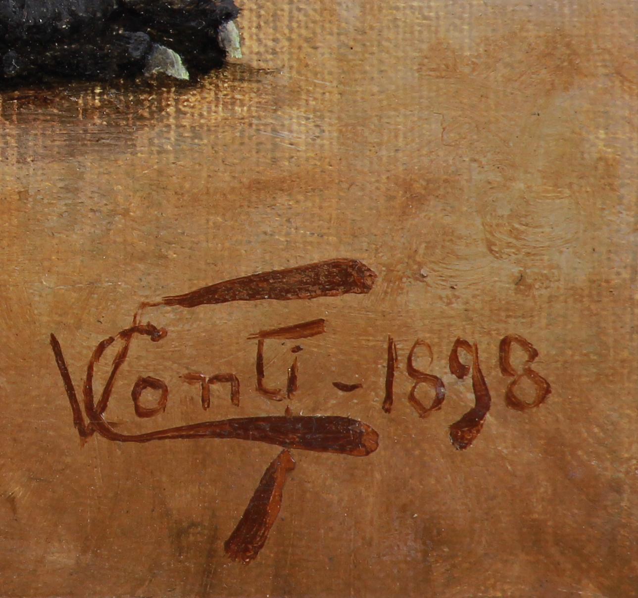 Peinture à l'huile sur toile portrait d'un chien caniche 19ème siècle - Autres styles artistiques Painting par Vincenzo CONTI 