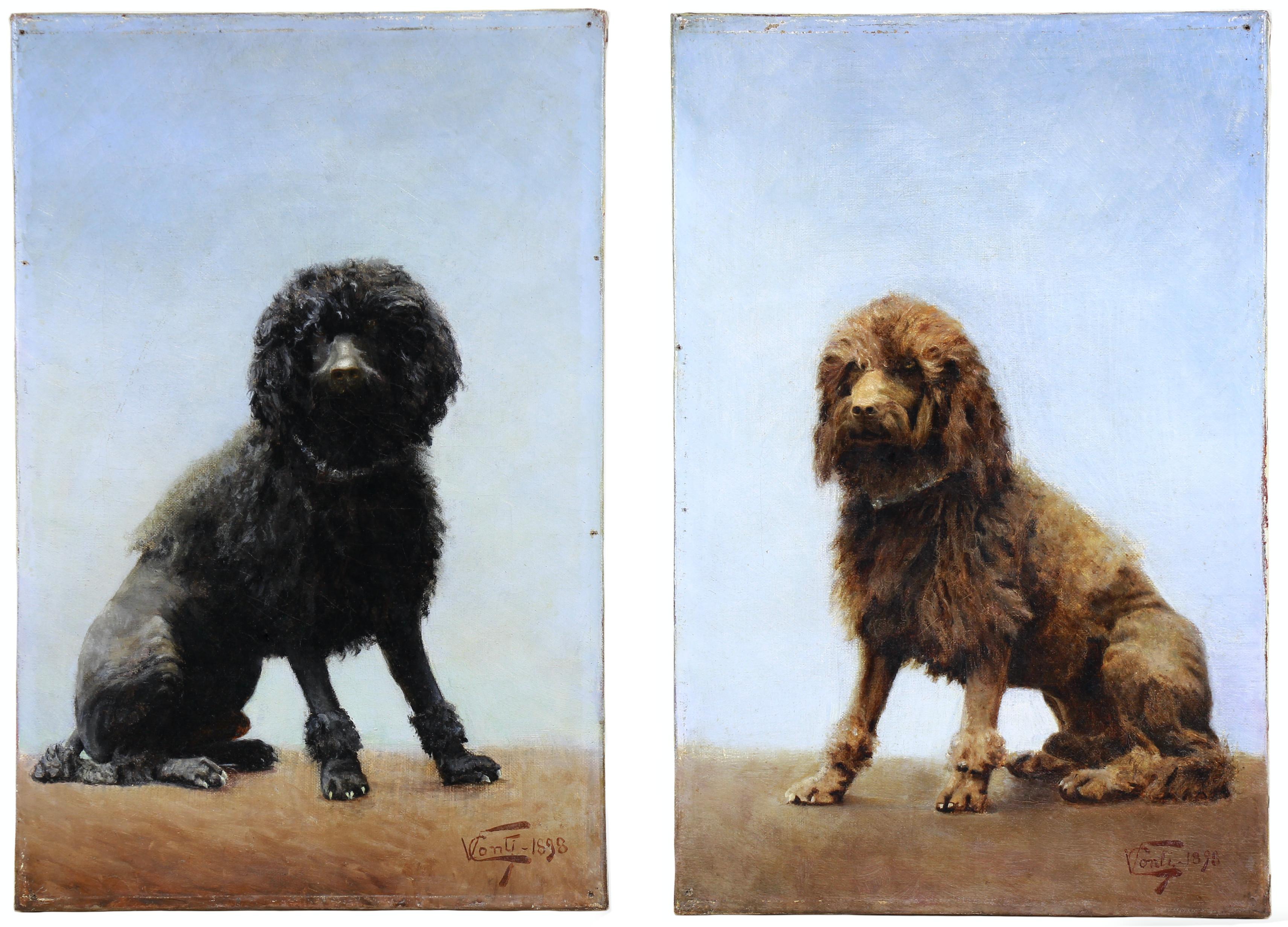 Peinture à l'huile sur toile portrait d'un chien caniche 19ème siècle en vente 1
