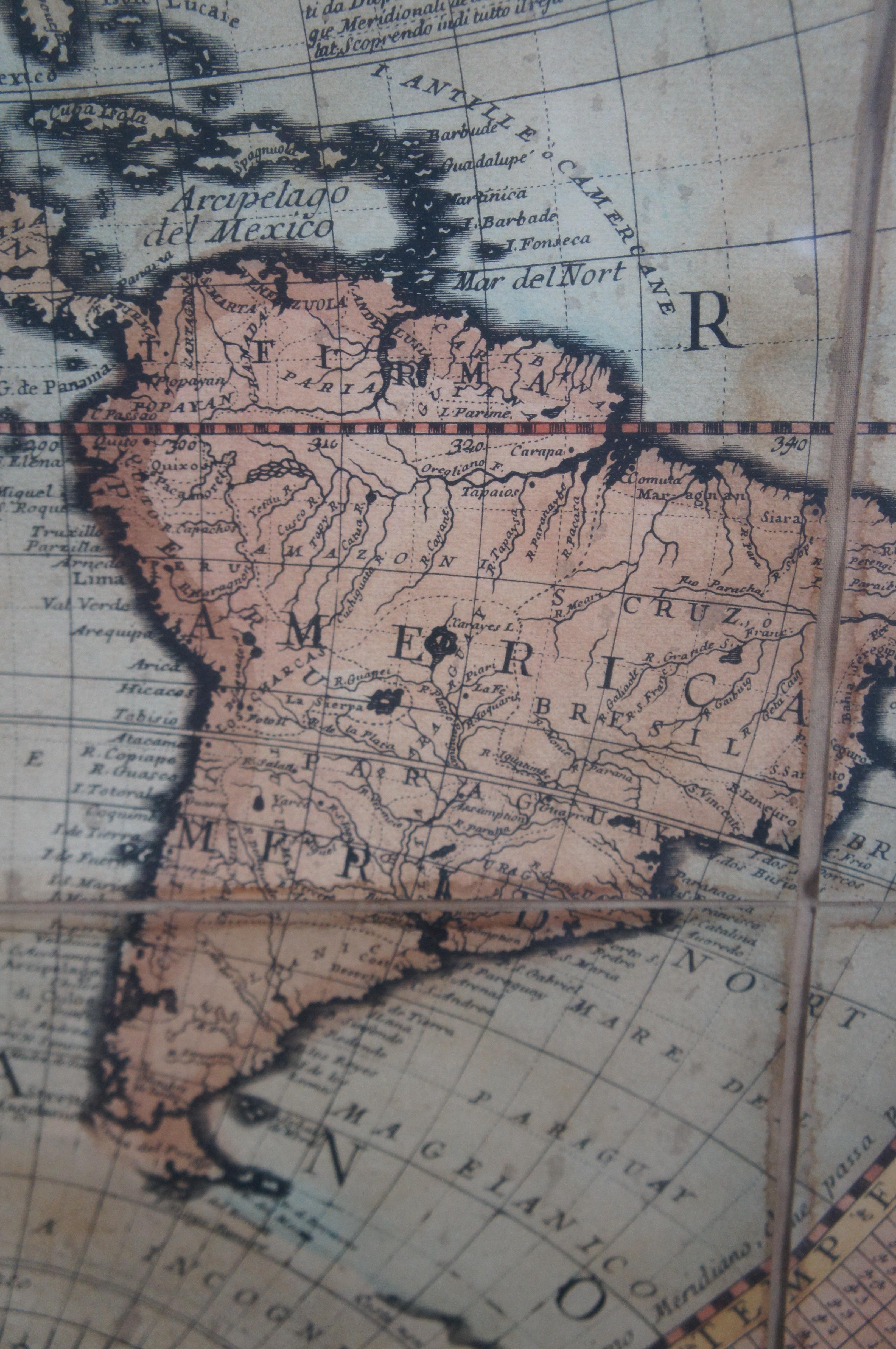 Carte en couleurs du Nouveau Monde de Vincenzo Coronelli Hémisphère occidental encadrée 47