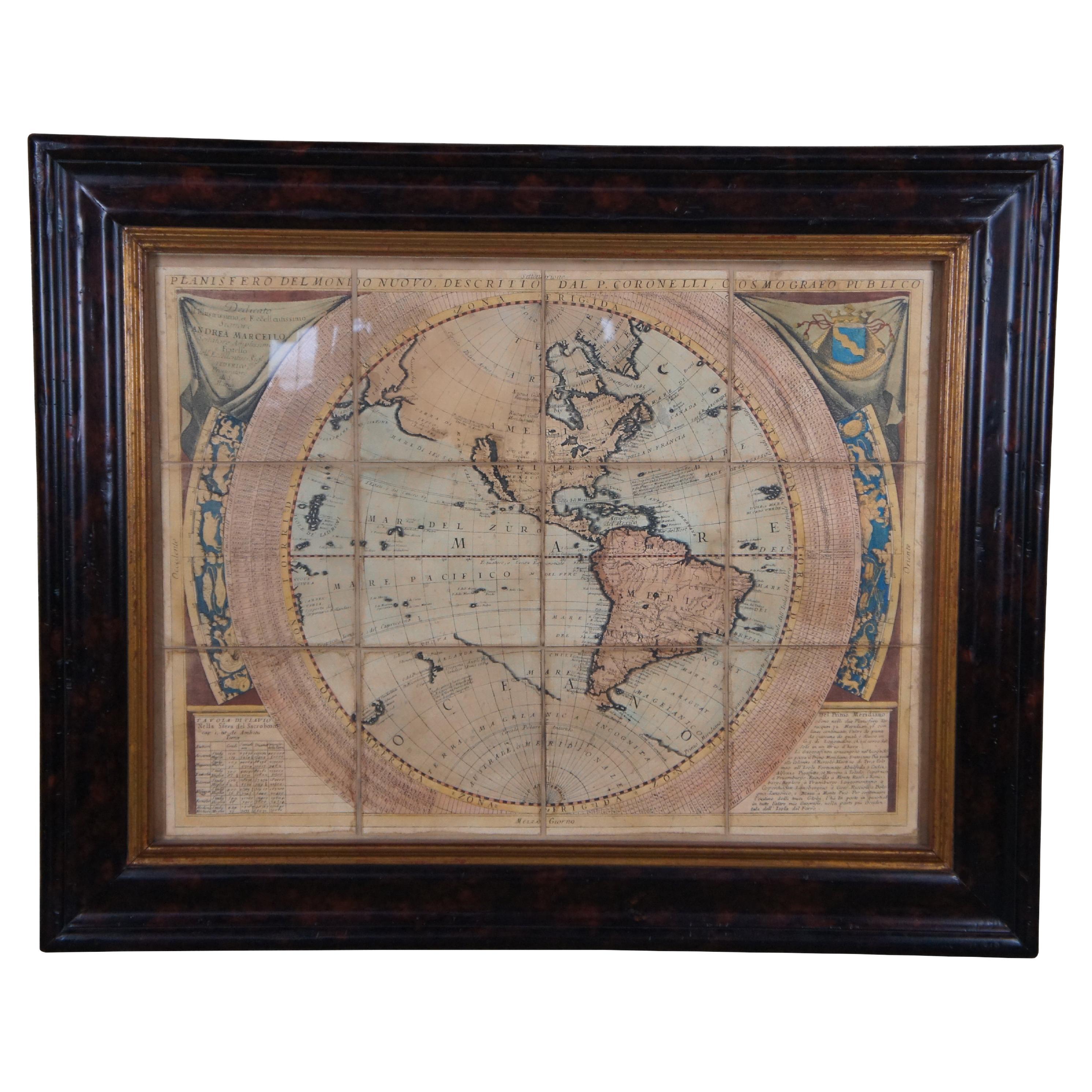 Vincenzo Coronelli's Colored Map of the New World Western Hemisphere Framed 47"