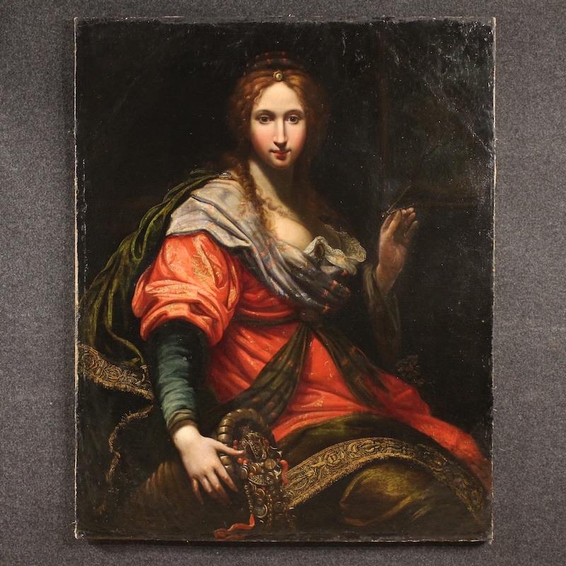 Ancient Italian painting from the 17th century, an allegory of magnificence