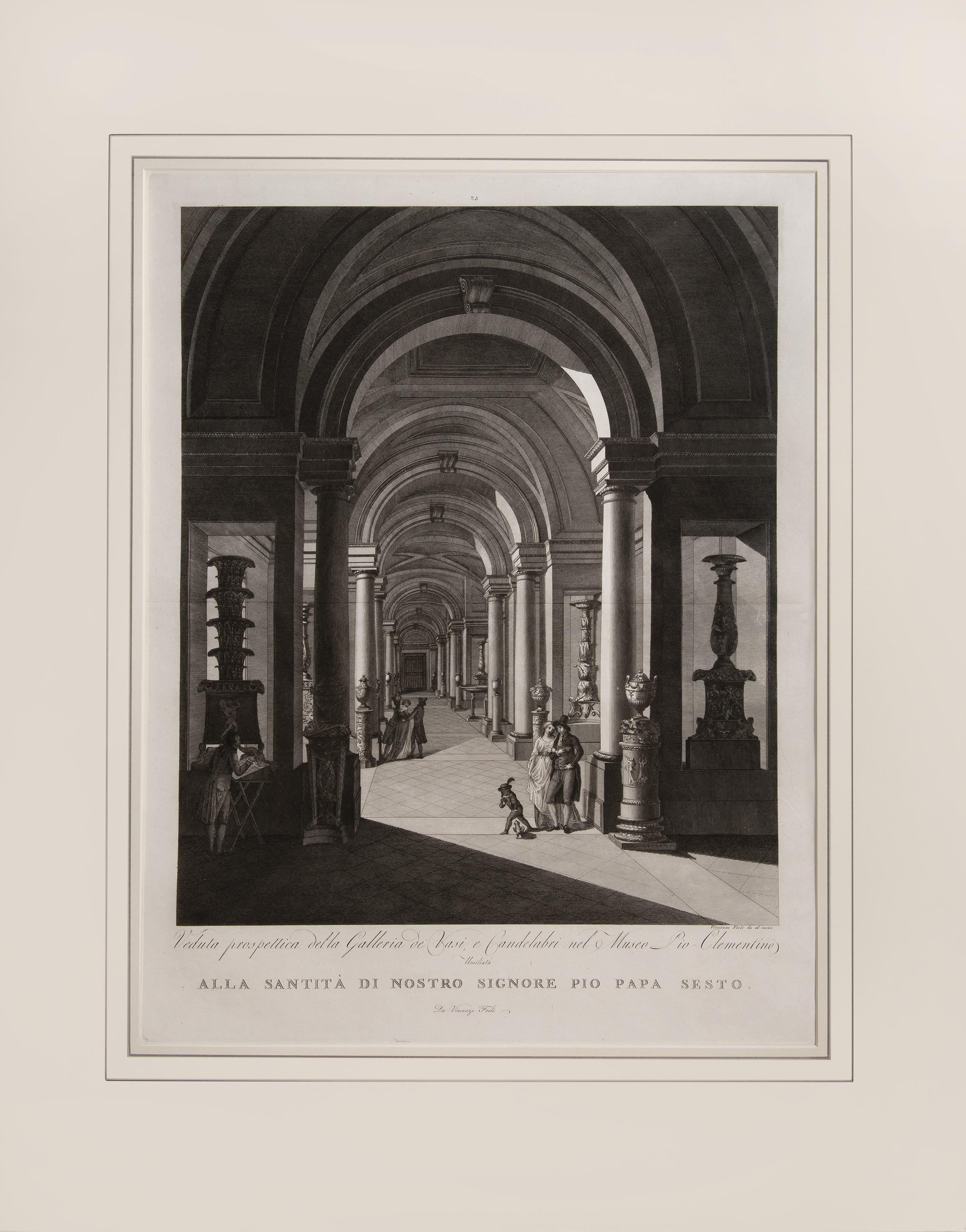 Interior Print FEOLI, Vincenzo. - Magnifique grande assiette dcorative illustrant le muse du Vatican