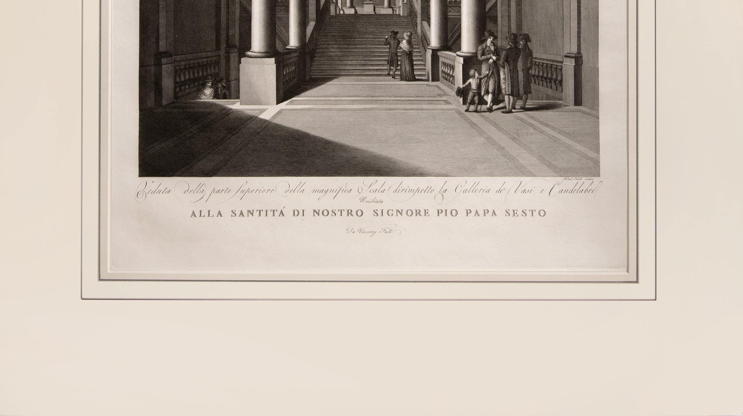 Magnifique grande assiette décorative illustrant le musée du Vatican - Print de FEOLI, Vincenzo.