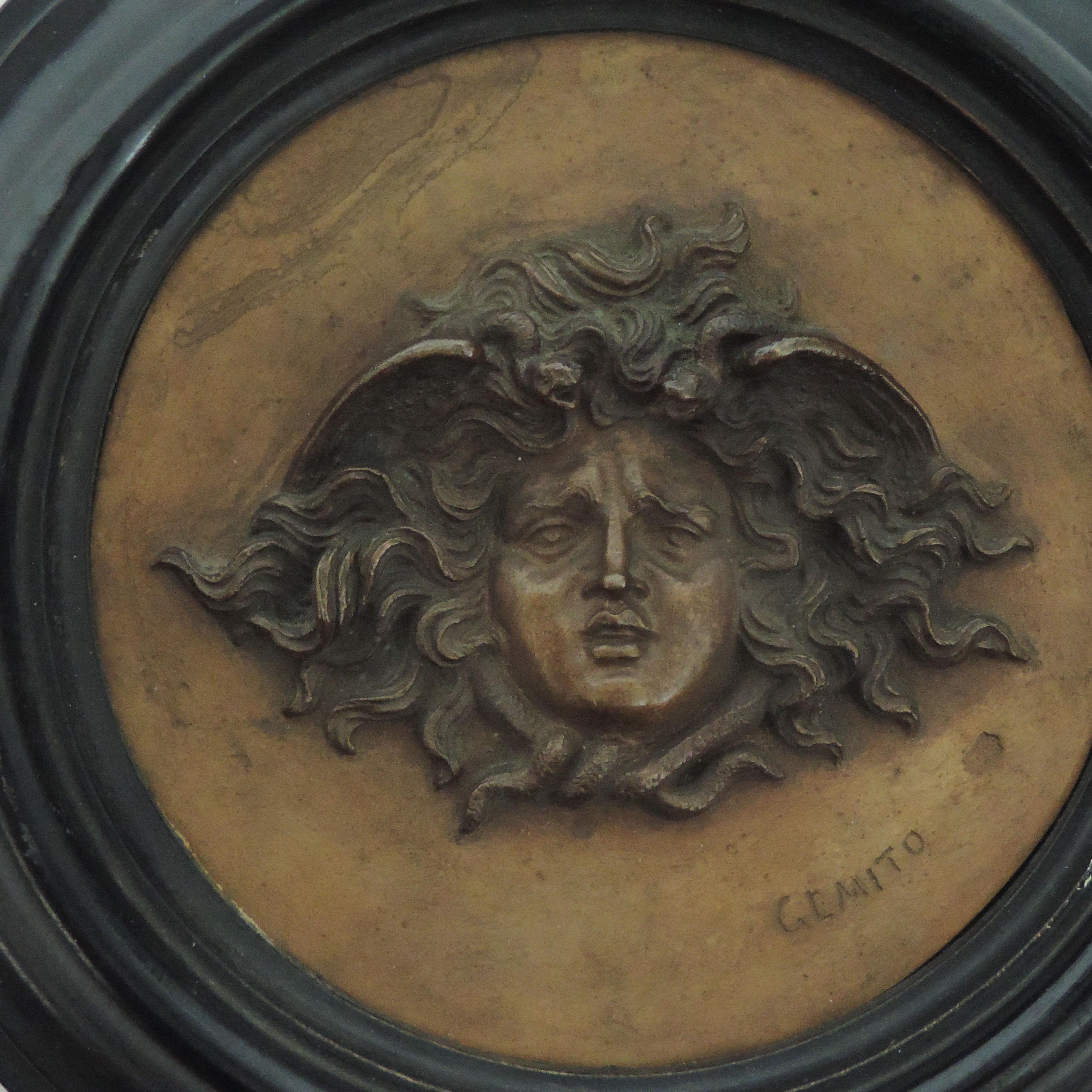 Italian Vincenzo Gemito Bronze Roundel with the Medusa Head, Italy, 1910