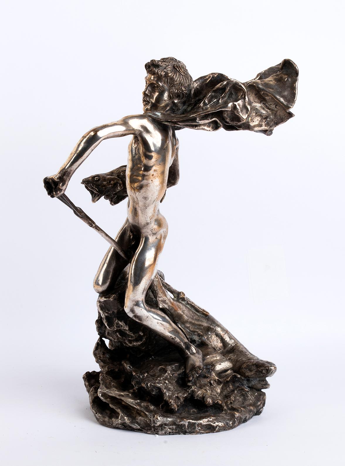 Vincenzo Gemito, (Napoli, 1852 – Napoli, 1929). 
The youth of Neptune.

Silver plated bronze sculpture. 
Measures: H 31 cm
W 17 cm.
