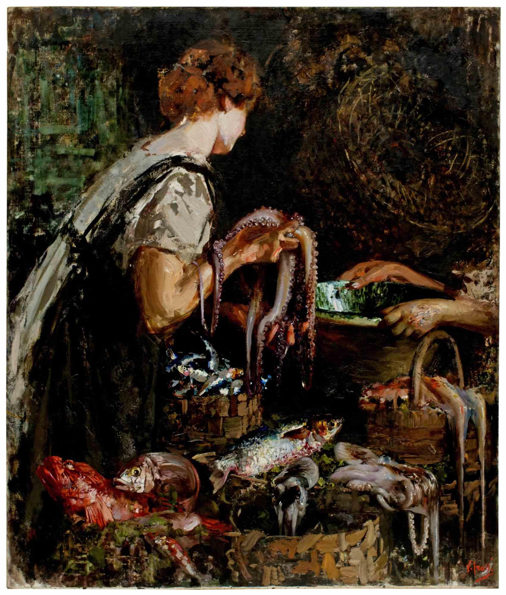 Al Mercato del Pesce - Oil Paint by Vincenzo Irolli - 1922 ca. For Sale 2