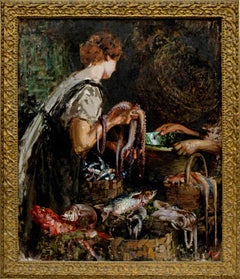Antique Al Mercato del Pesce - Oil Paint by Vincenzo Irolli - 1922 ca.