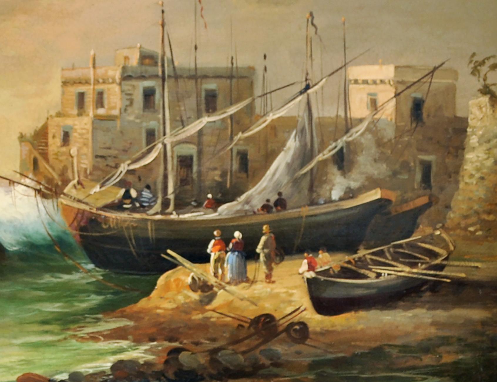 ISCHIA -Posillipo School - Italian Landscape Oil on Canvas Painting  - Brown Landscape Painting by Vincenzo Montella