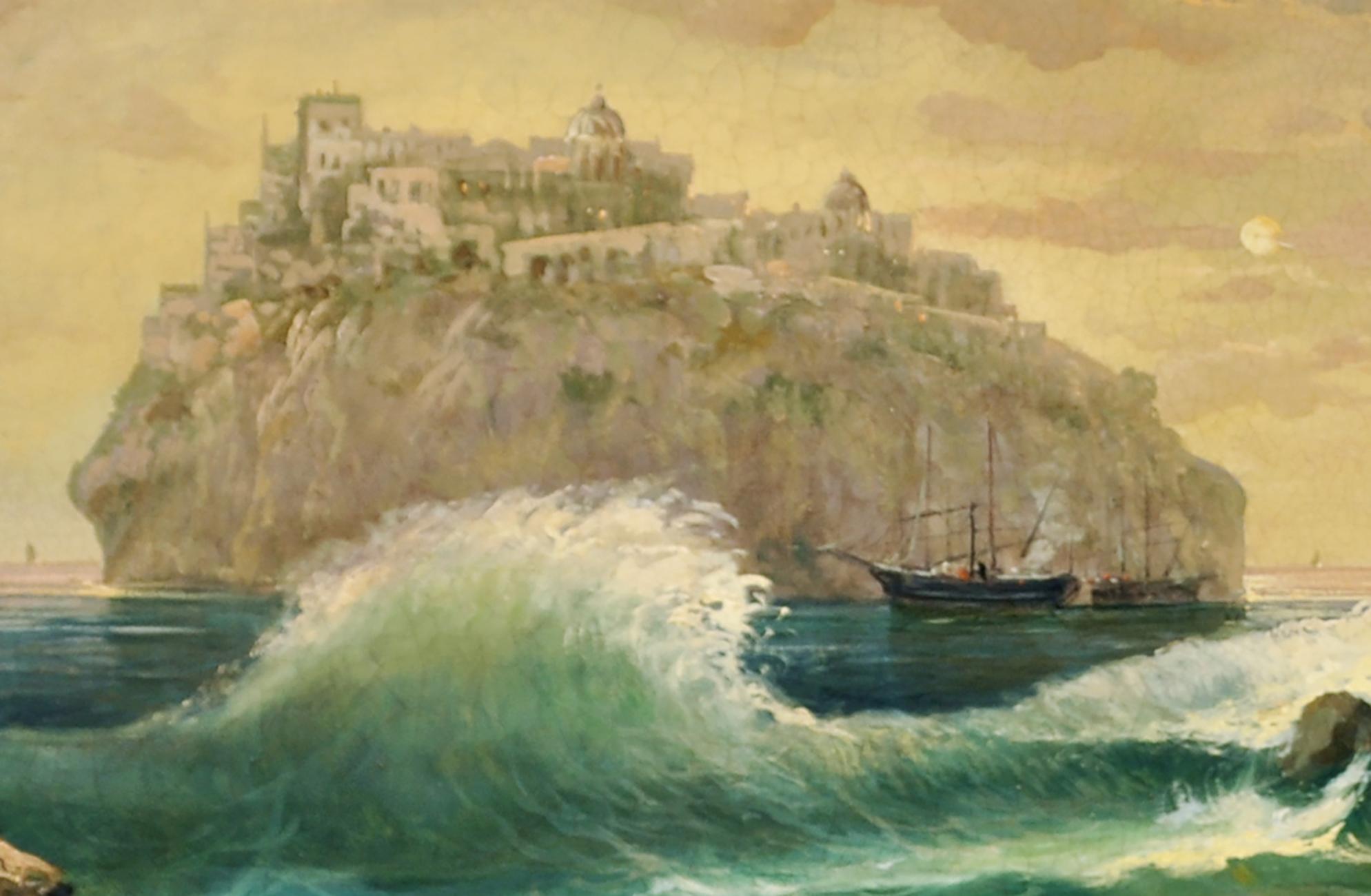 Ischia - Vincenzo Montella Italia 2008 - Oil on canvas cm. 50x100
V. Montella's painting depicts a perspective of the island of Ischia, muse of many artists over the centuries. Artists who have been undoubtedly fascinated by our land, creating