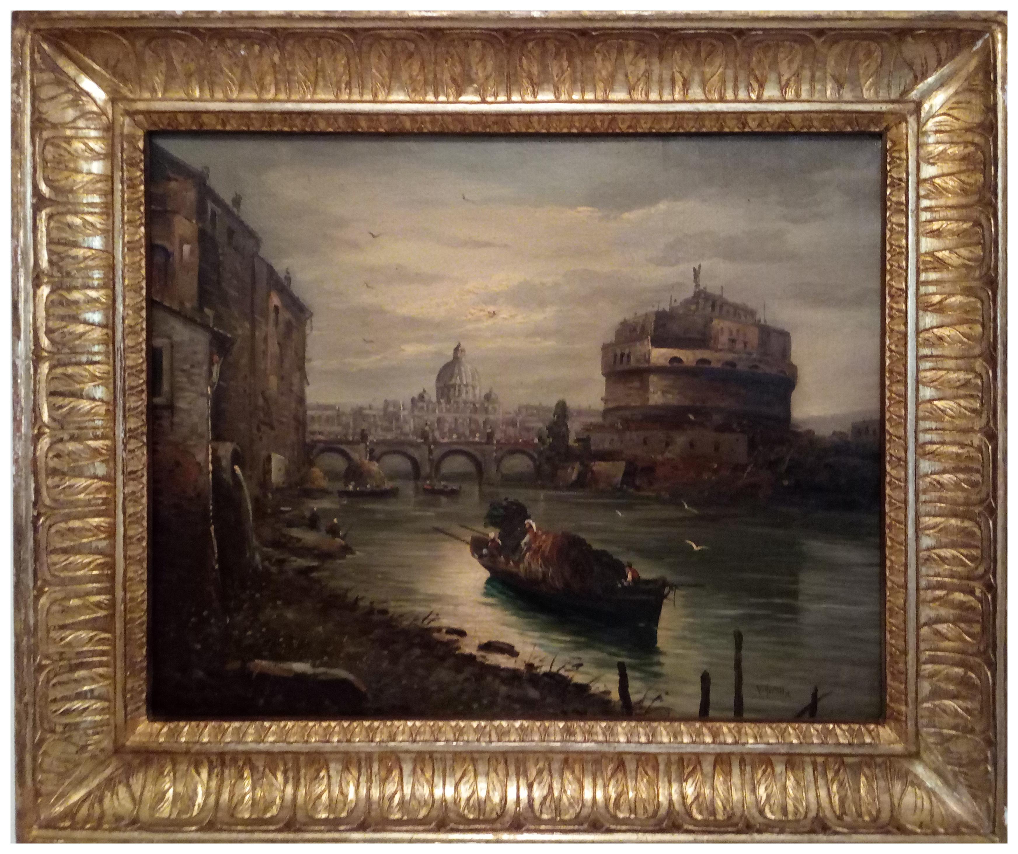 Vincenzo Montella Landscape Painting - ROME - In the Manner of G. Vanvitelli -Italian Landscape Oil on Canvas Painting