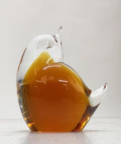 Sculpture italienne d'oiseau en verre de Murano ambré "Sommerso" de Vincenzo Nason, 1970