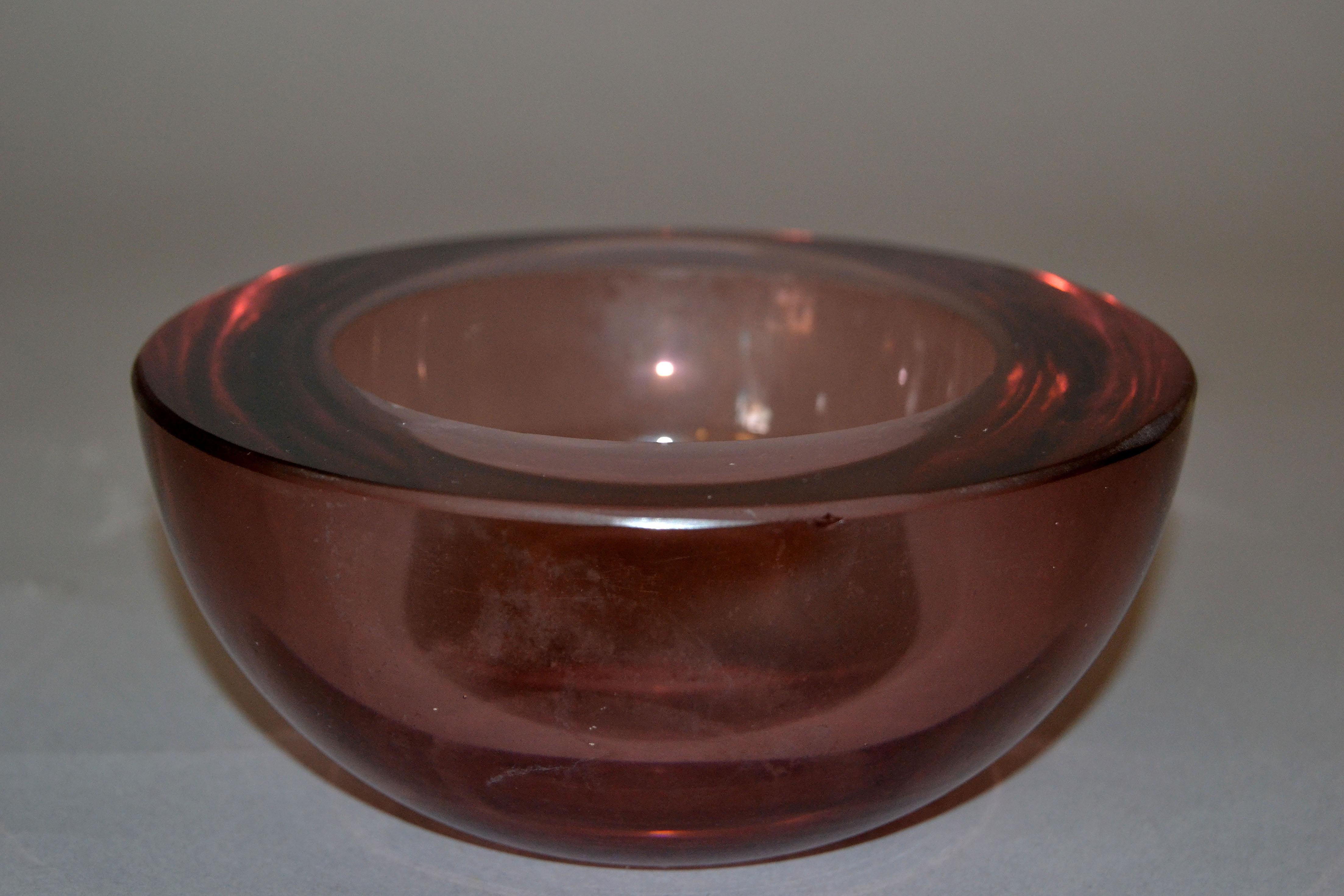 Mid-20th Century Vincenzo Nason Mid-Century Modern Cranberry Pink Murano Round Art Glass Bowl