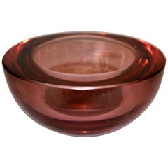 Vincenzo Nason Mid-Century Modern Cranberry Pink Murano Round Art Glass Bowl