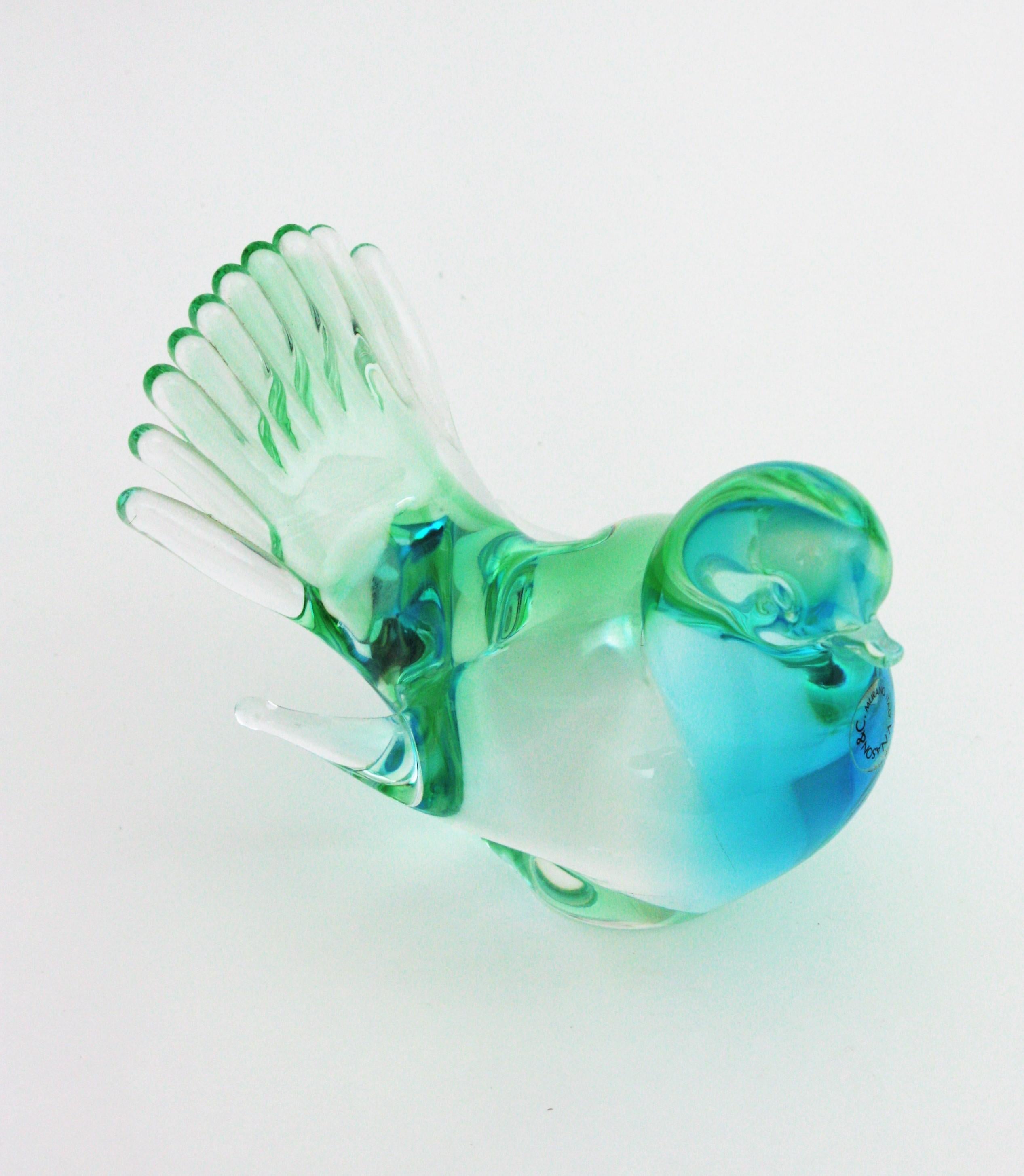 Vincenzo Nason Murano Art Glass Green Blue Bird Paperweight Figurine For Sale 3