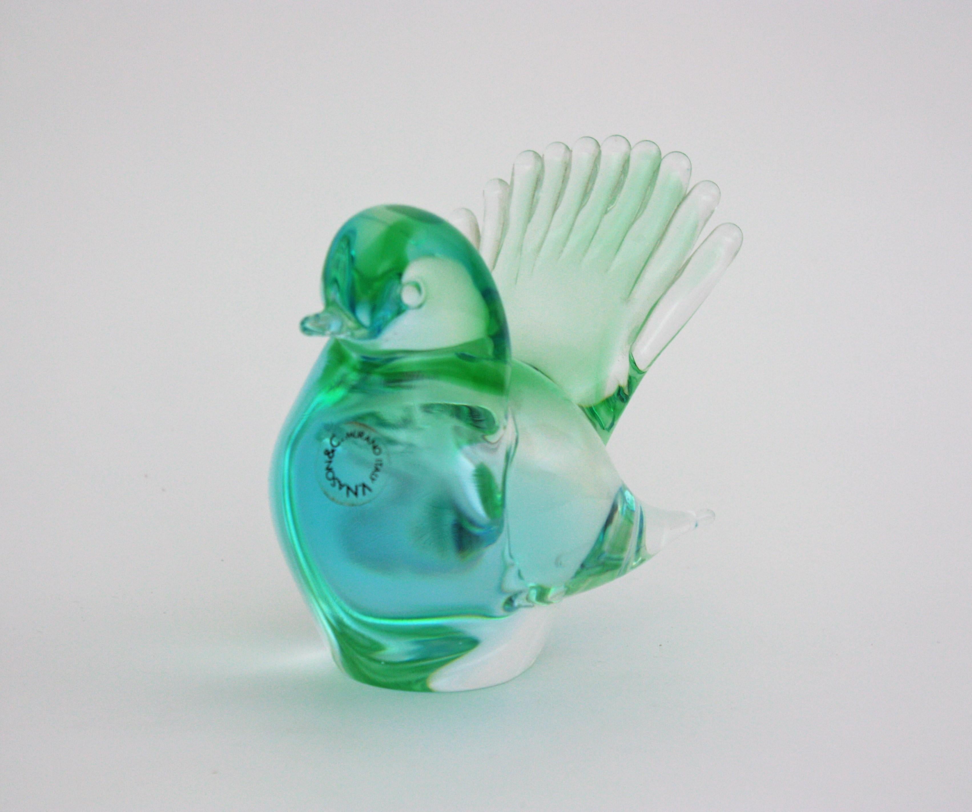 Vincenzo Nason Murano Art Glass Green Blue Bird Paperweight Figurine For Sale 4