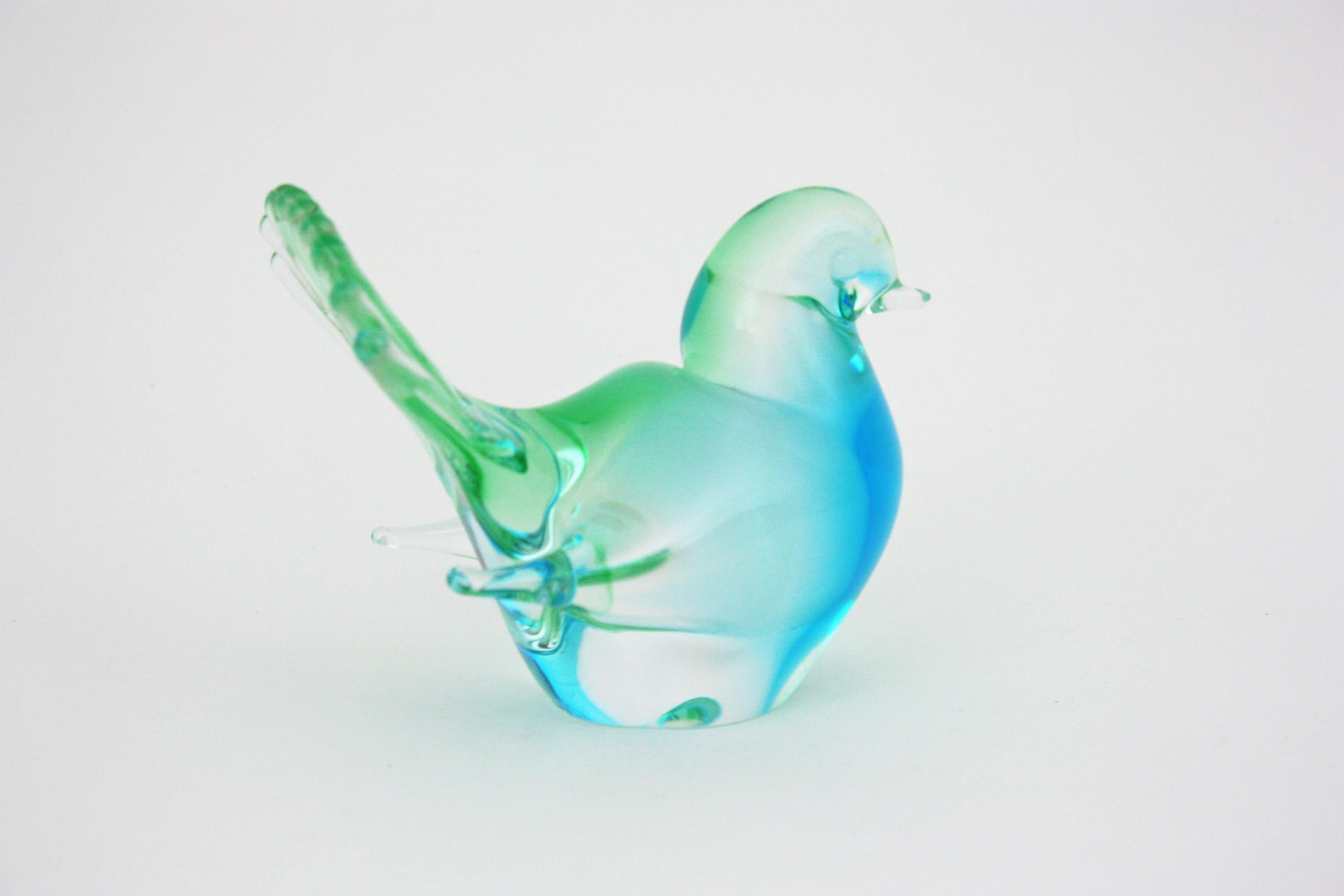 Vincenzo Nason Murano Art Glass Green Blue Bird Paperweight Figurine For Sale 5