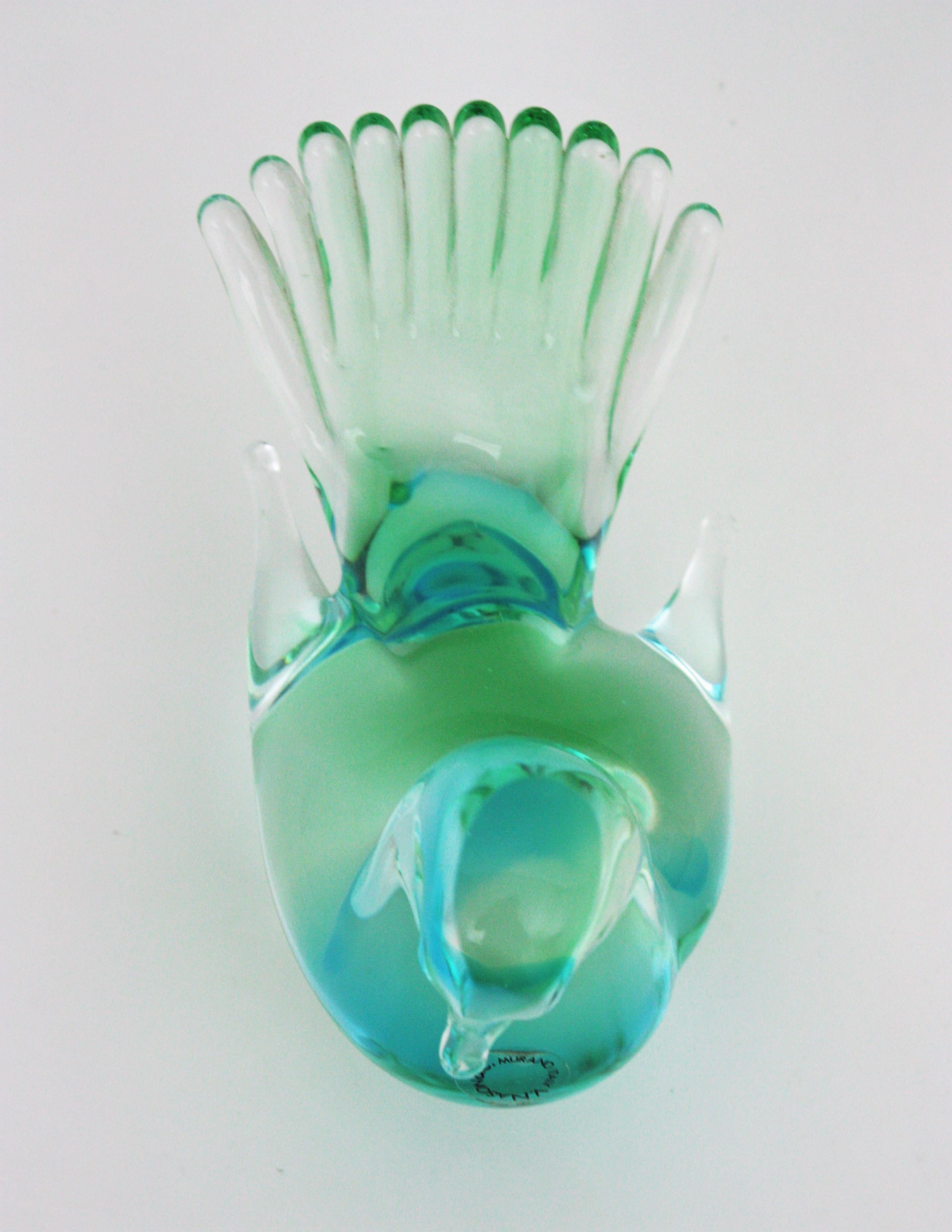 Vincenzo Nason Murano Art Glass Green Blue Bird Paperweight Figurine For Sale 6