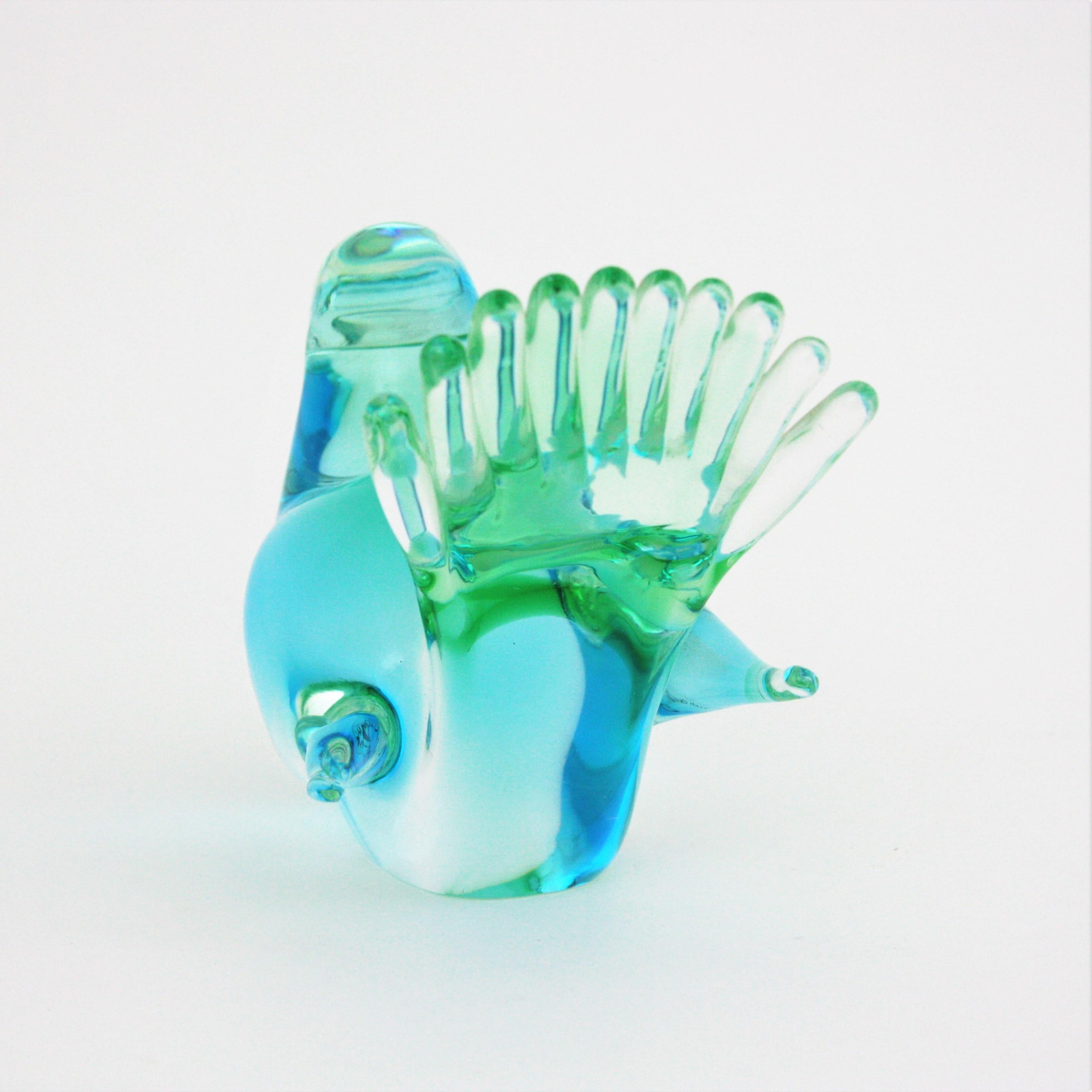 Vincenzo Nason Murano Art Glass Green Blue Bird Paperweight Figurine For Sale 8