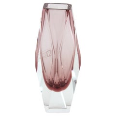 Vaso in vetro artistico sfaccettato rosa di Vincenzo Nason Murano Glass Sommerso, Italia 1960