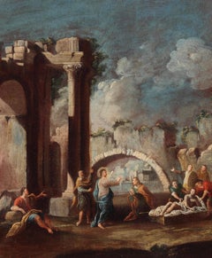 18th Century By Vincenzo Re Christ Healing a Paralytic Oil on Canvas