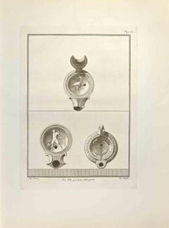 Lampe à l'huile avec Hercule et animaux - gravure - 18e siècle