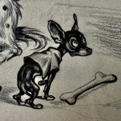 Vincenzo Zito Original Graphite Dog Illustration, Framed Animal Drawing 1950's