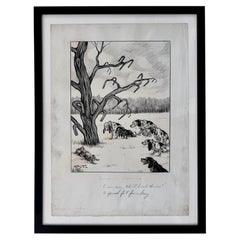 Vincenzo Zito Original Graphite Rabbit and Hunting Dogs Illustration, Framed, 19