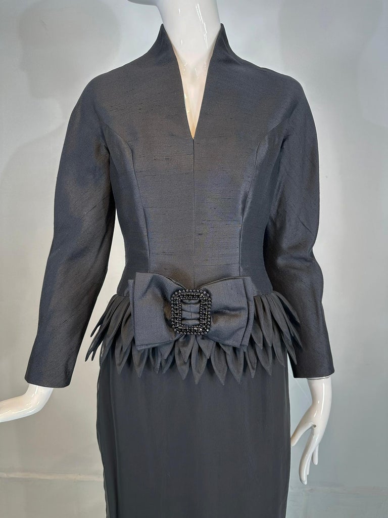 Vinchi Demi Couture Black Silk Hand Rolled Petal Evening Dress 1960s Hong Kong
