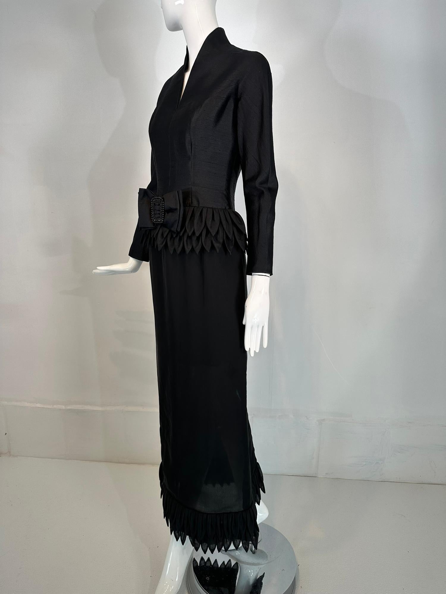 Women's Vinchi Demi Couture Black Silk Hand Rolled Petal Evening Dress 1960s Hong Kong For Sale