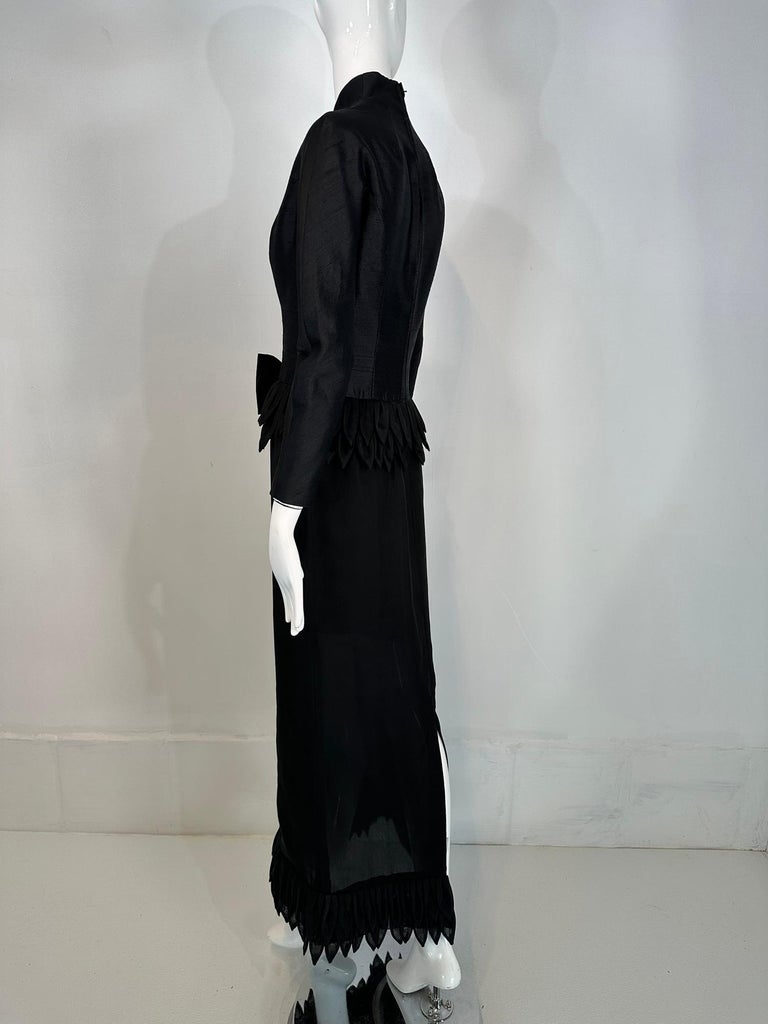Vinchi Demi Couture Black Silk Hand Rolled Petal Evening Dress 1960s Hong Kong