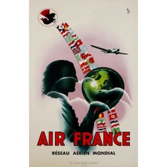 Vintage striking 1937 original Air France poster by artist Vinci - Art Deco - Airlines