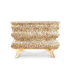 Vinci Chest of Drawers with Gold Leaf Painted on Brass Ornaments